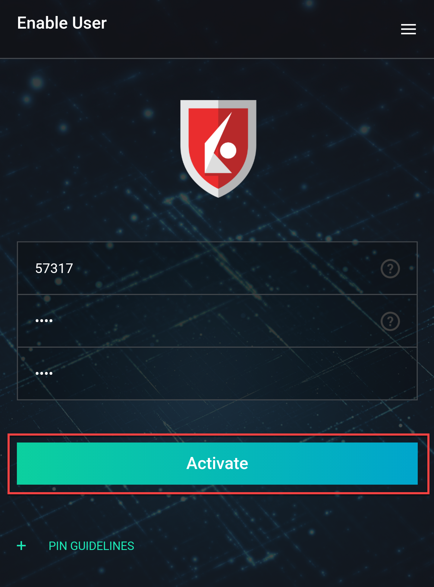 Inserire il codice SMS ricevuto, creare un codice PIN e inserirlo nuovamente.